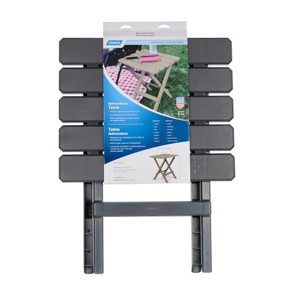 TABLE, ADIRONDACK STYLE QUICK FOLDING, PLASTIC, LG, CHARCOAL